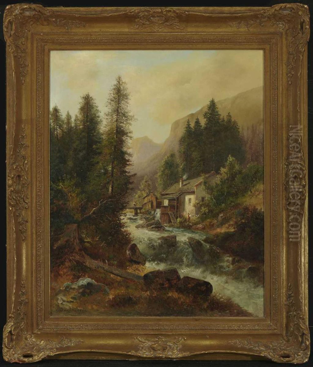 Muhle Am Gebirgsbach. Oil Painting by Gustav Barbarini