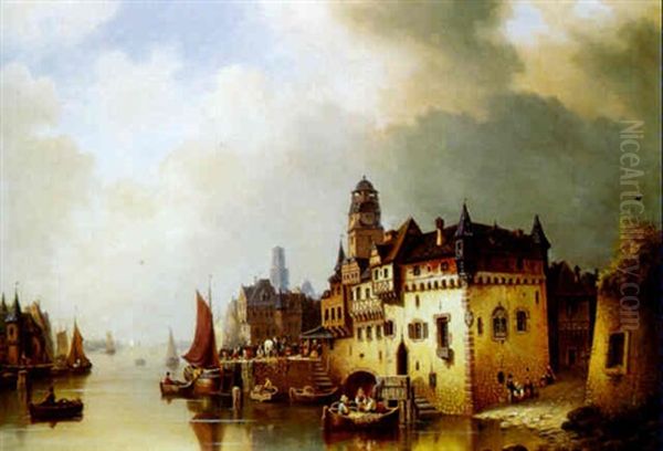 Mittelalterliche Stadt Am Flus Oil Painting by Ludwig Hermann