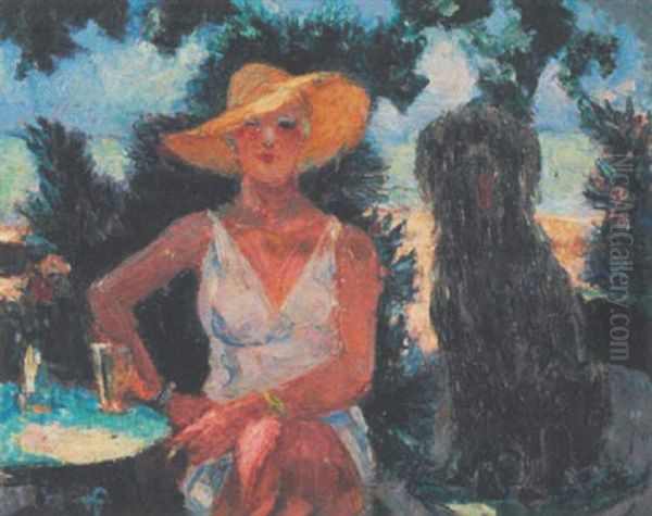 Elegante Au Chien Oil Painting by Rene-Georges Hermann-Paul