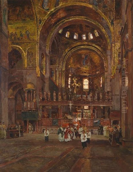 Messfeier In Venedig, San Marco Oil Painting by Heinrich Hermanns