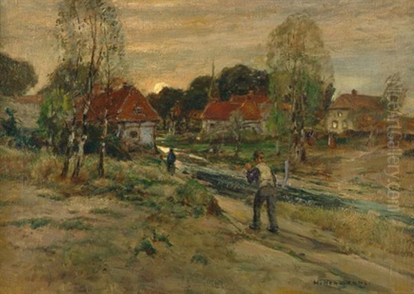 Heimkehrende Bauern Oil Painting by Heinrich Hermanns