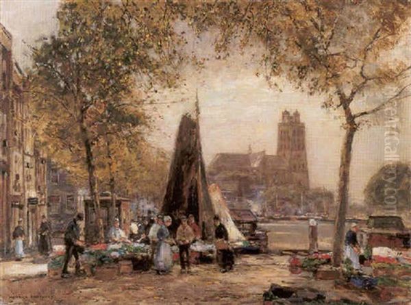 Hollandischer Blumenmarkt Oil Painting by Heinrich Hermanns