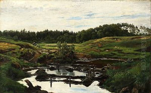 View From Rudersdal Bog In Denmark Oil Painting by Olaf August Hermansen
