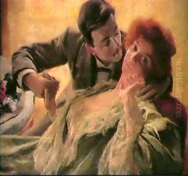 Escena Galante: Tras El Ramo De Flores Oil Painting by Daniel Hernandez Morillo