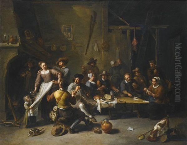 Tavern With Merrymakers And Cardplayers Oil Painting by Willem van, the Elder Herp