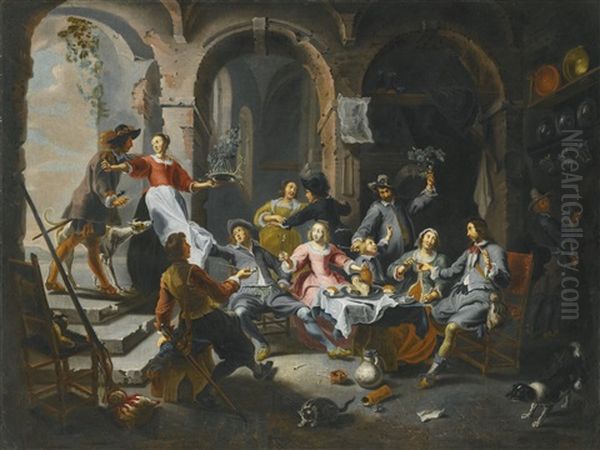 Interior With Soldiers Drinking And Carousing With Women Oil Painting by Willem van, the Elder Herp