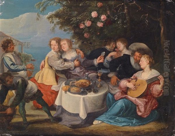 Frohliche Gesellschaft Bei Einem Mahl Und Musik Im Garten Einer Schenke Oil Painting by Willem van, the Elder Herp