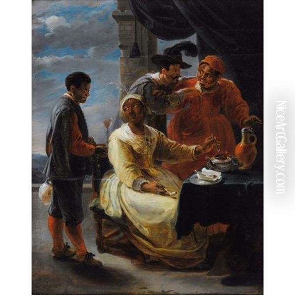 Personnages Coloniaux Prisant Du Tabac Oil Painting by Willem van, the Elder Herp