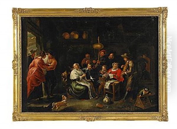 Vardshusinterior Med Figurstaffage Oil Painting by Willem van, the Elder Herp