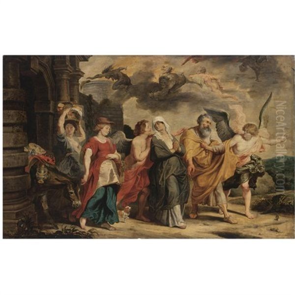 The Flight Of Lot And His Family From Sodom Oil Painting by Willem van, the Elder Herp