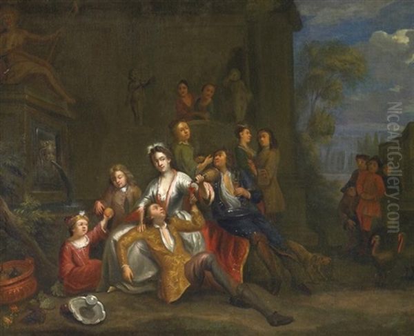 Frohliche Gesellschaft Vor Herrschaftlichem Gebaude Oil Painting by Willem van, the Elder Herp