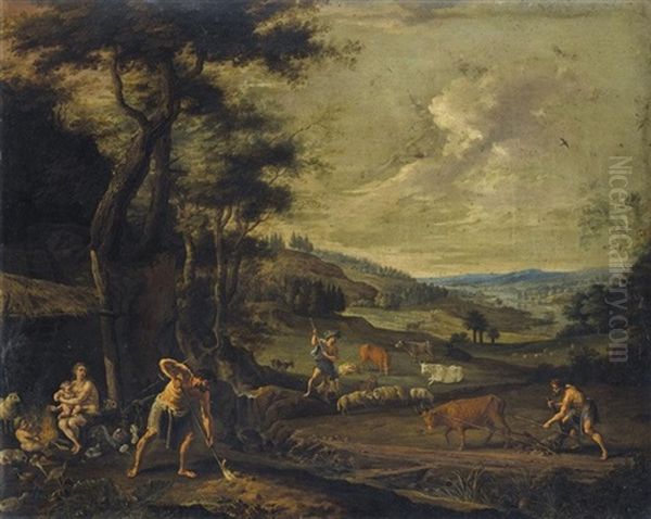 The Family Of Cain And Abel Working The Land Oil Painting by Willem van, the Elder Herp
