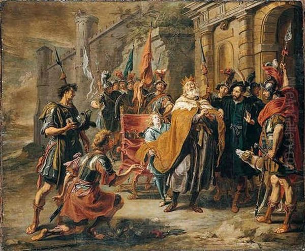 A Biblical Scene, (the Repentence Of David At The Death Of Uriah?) Oil Painting by Willem van, the Elder Herp