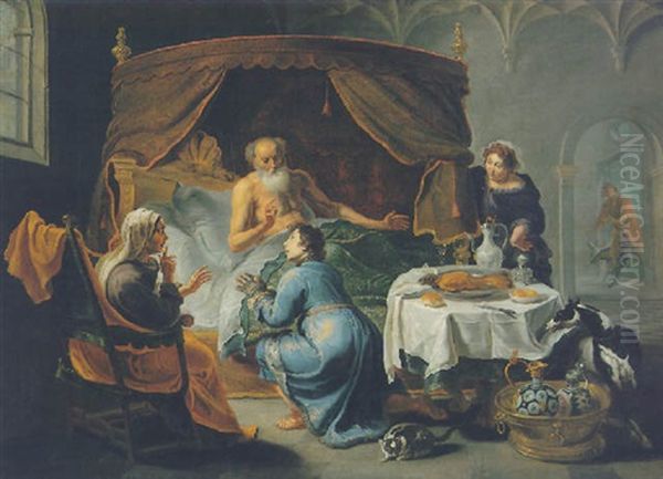 Isaac Blessing Jacob Oil Painting by Willem van, the Elder Herp