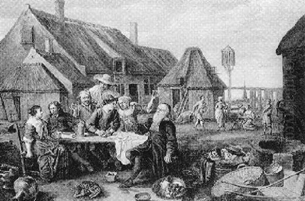 Figures Seated Around A Table Smoking And Drinking, Other Figures Dancing Oil Painting by Willem van, the Elder Herp