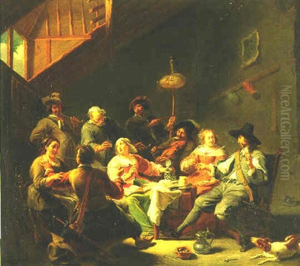 Men And Women Merrymaking In An Inn Oil Painting by Willem van, the Elder Herp