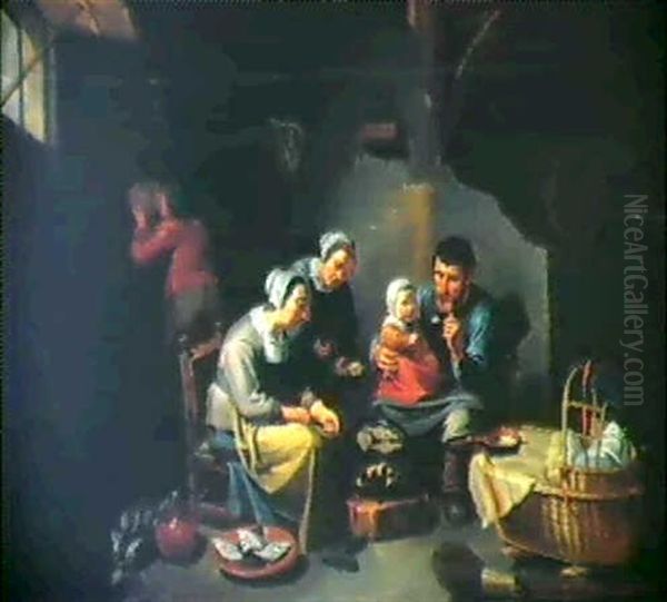 Interior Med Familien Samlet Omkring Maltidet Oil Painting by Willem van, the Elder Herp