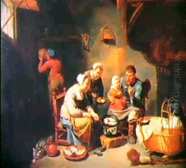 Eine Bauernfamilie Beim Mahl. Oil Painting by Willem van, the Elder Herp
