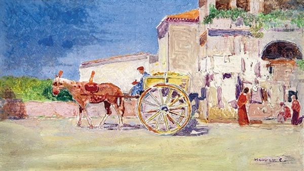 Italian Marketplace Oil Painting by Cesar Maria Herrer Marcher