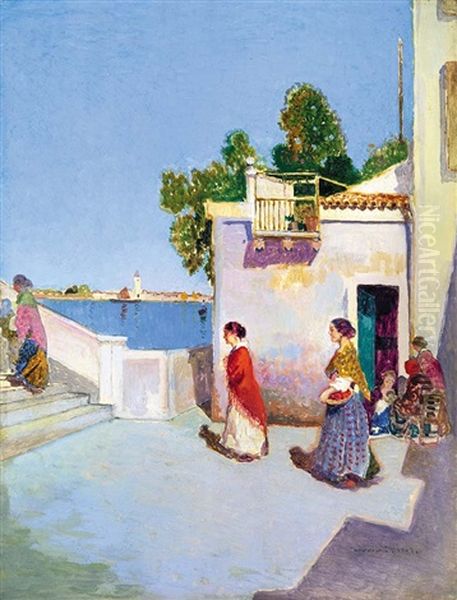 Women In Venice Oil Painting by Cesar Maria Herrer Marcher