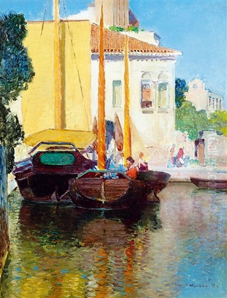 Sailing Boats In Venice Oil Painting by Cesar Maria Herrer Marcher