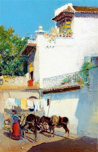 Clothesline In The Sunshine Oil Painting by Cesar Maria Herrer Marcher