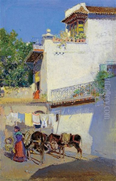 Sun-flooded Courtyard Oil Painting by Cesar Maria Herrer Marcher