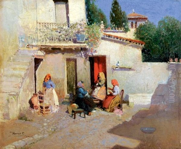 Venetian Chatters Oil Painting by Cesar Maria Herrer Marcher