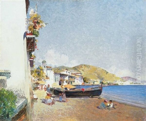 A Foldkozi-tenger Genovanal (detail Of A Park By Genova) Oil Painting by Cesar Maria Herrer Marcher