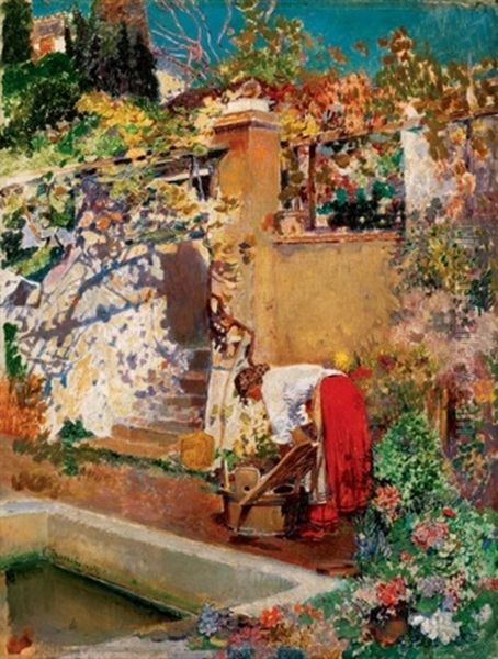 Napsutotte Udvarban Oil Painting by Cesar Maria Herrer Marcher