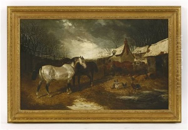 A Farmyard Scene Oil Painting by John Frederick Herring