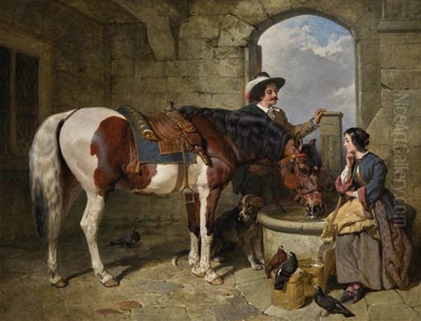 The Watering Place Oil Painting by John Frederick Herring