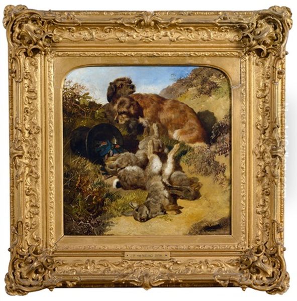 Jagdhunde Mit Erlegten Hasen Oil Painting by John Frederick Herring