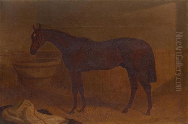Portrait Of A Chesnut Horse With White Blaze In A Stable Oil Painting by John Frederick Herring