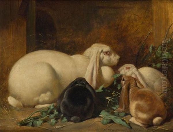 A Family Of Rabbits Oil Painting by John Frederick Herring
