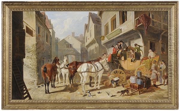 The York-london Coach At The George Inn, Stamford Oil Painting by John Frederick Herring