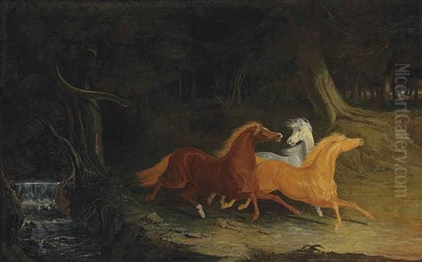 Horses Frightened By A Serpent Oil Painting by Herring, James