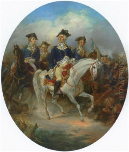 George Washington And His Generals At The Battle Of Yorktwon C.1840-1845 Oil Painting by Herring, James
