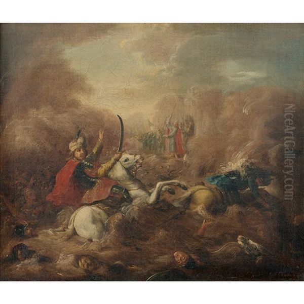 Moise Refermant Les Eaux De La Mer Rouge Sur L'armee De Pharaon Oil Painting by Johann Andreas Herrlein