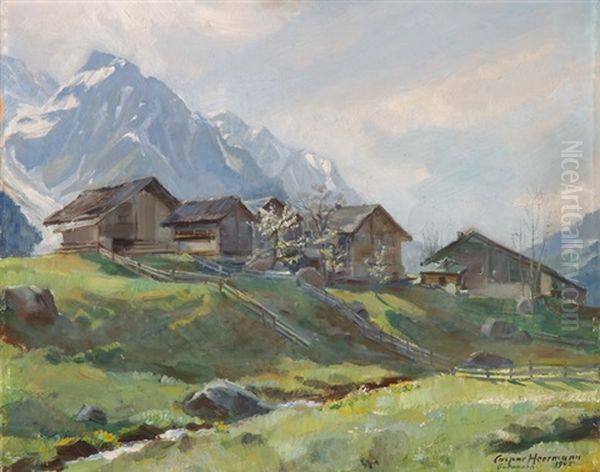 Ansicht Von Guttannen Oil Painting by Caspar Josef Herrmann