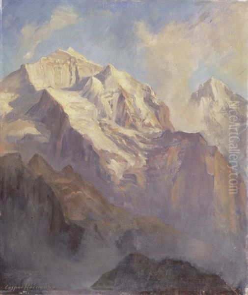 Bei Der Schynige-platte Jungfrau Und Breitenhorn Am Abend Oil Painting by Caspar Josef Herrmann
