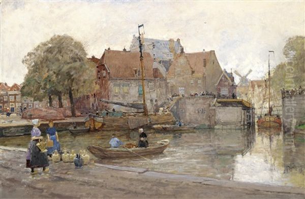 Alte Schleuse In Delfshaven Oil Painting by Hans Herrmann