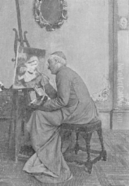 The Artist At Work Oil Painting by Leo Herrmann