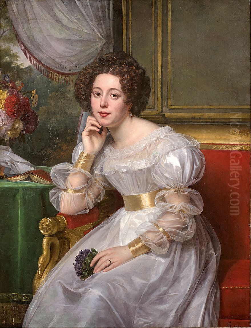 Portrait De Madame Demetz Dans Un Canape Rouge Oil Painting by Louis Hersent