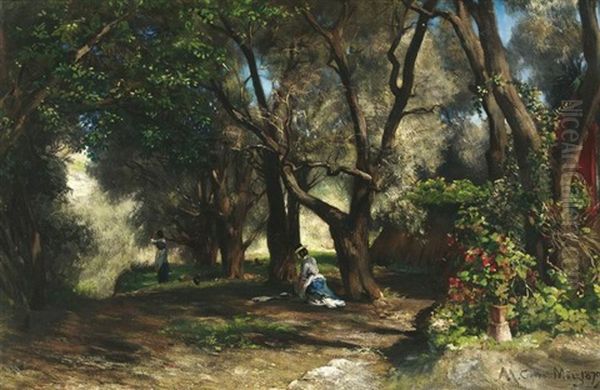 Picknick Im Wald Oil Painting by Albert Hertel