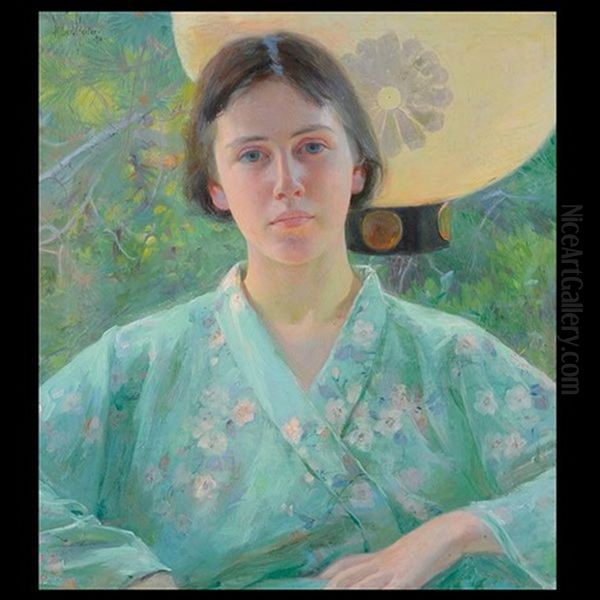 Young Beauty In Kimono Oil Painting by Albert Herter