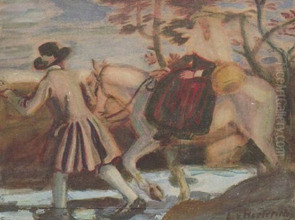 Flucht Nach Agypten Oil Painting by Ludwig Von Herterich