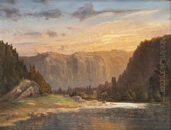 Fjellandskap Oil Painting by Lars Hertervig