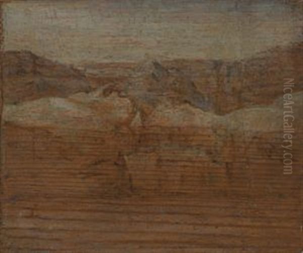 Landskap Med En Gylden Koloritt Oil Painting by Lars Hertervig