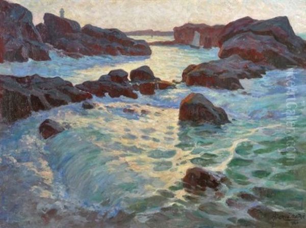 Les Rochers De Ploumanac'h Oil Painting by Jules-Alfred Herve-Mathe